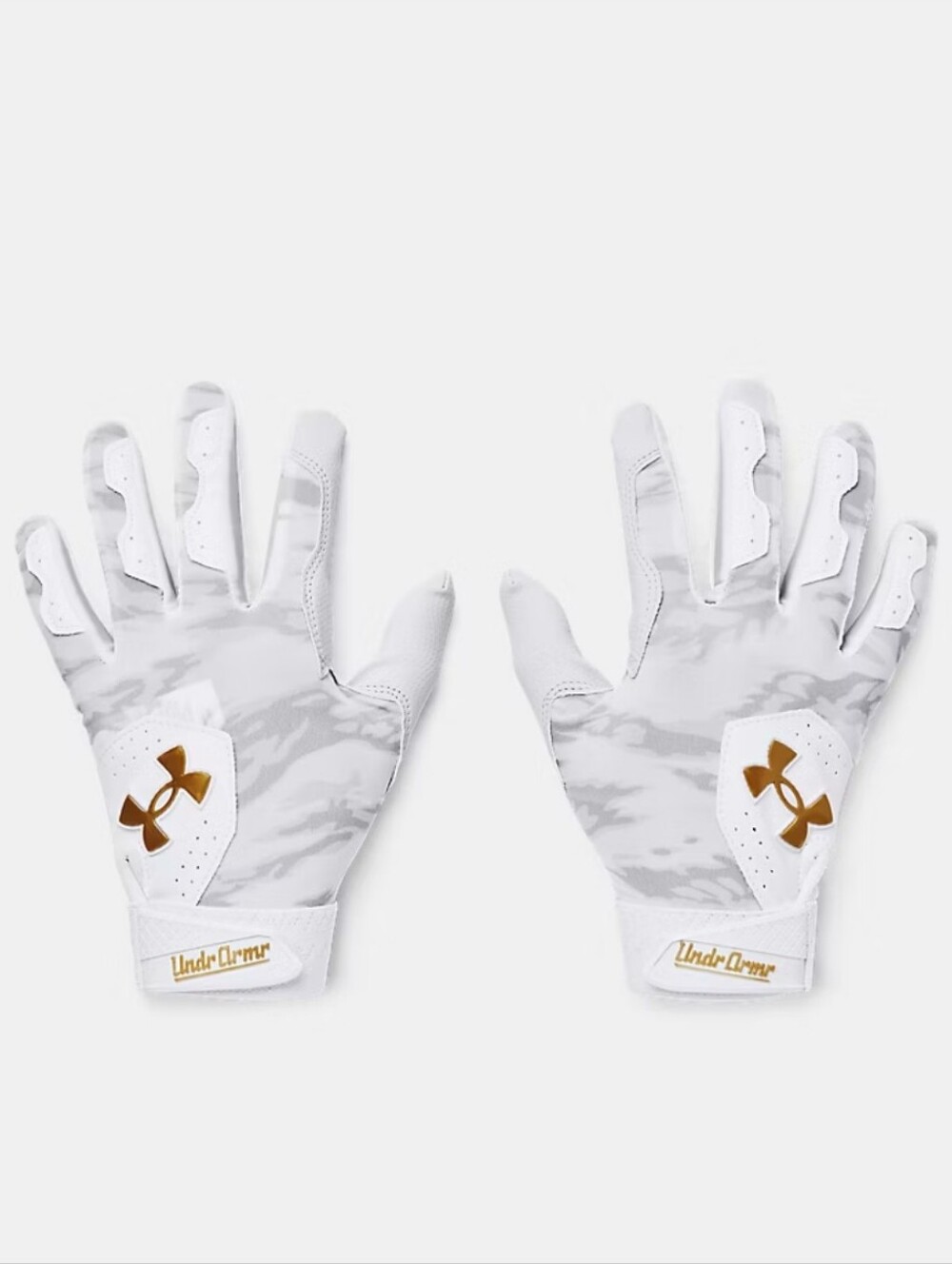 Under Armour White & Gold Clean Up Baseball Batting Gloves